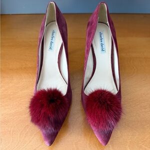 Charles David Maroon Heels with Pom Pom